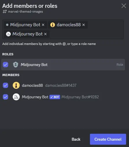 Add members and the Midjourney Bot